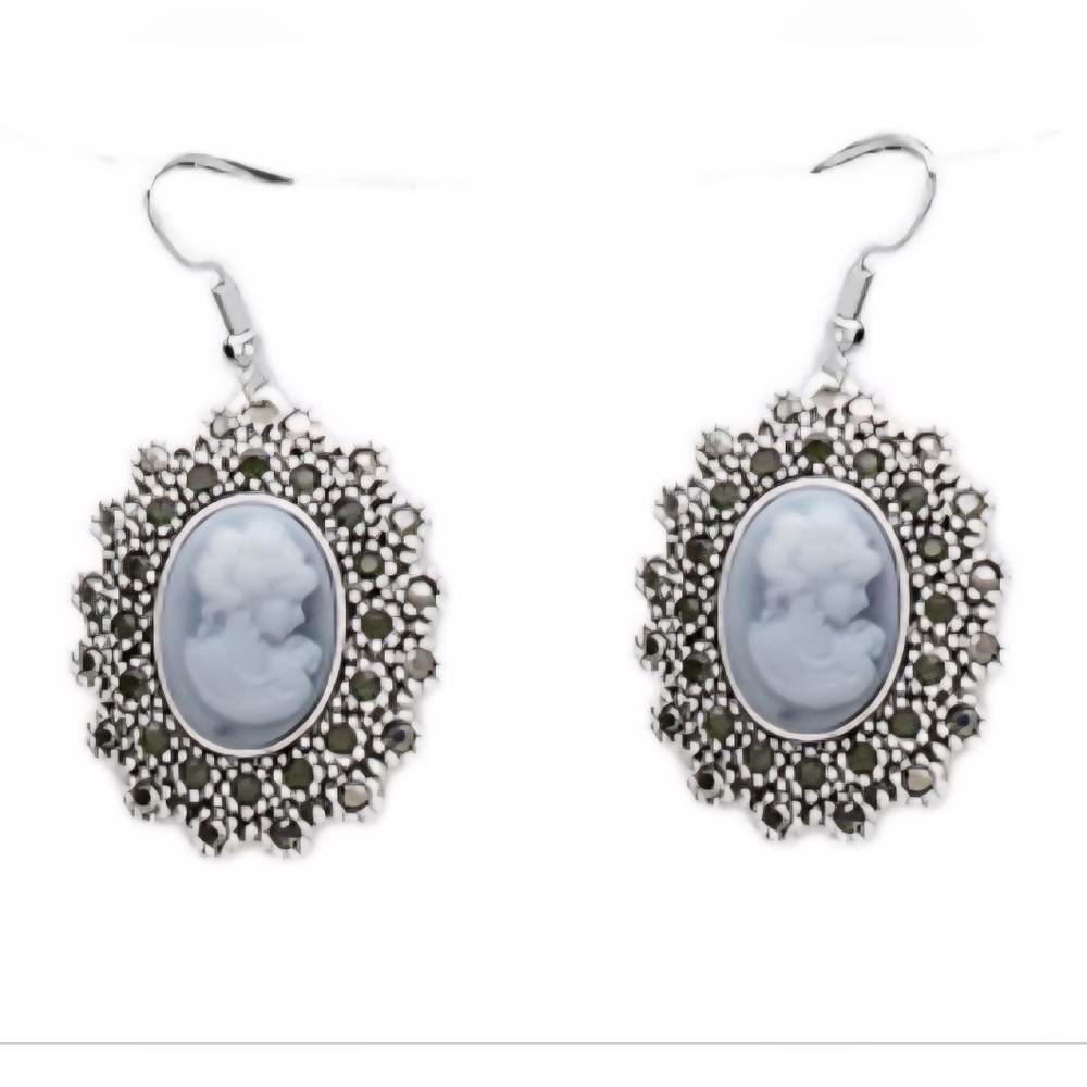 Rhinestone Paved Cameo Drop Earrings